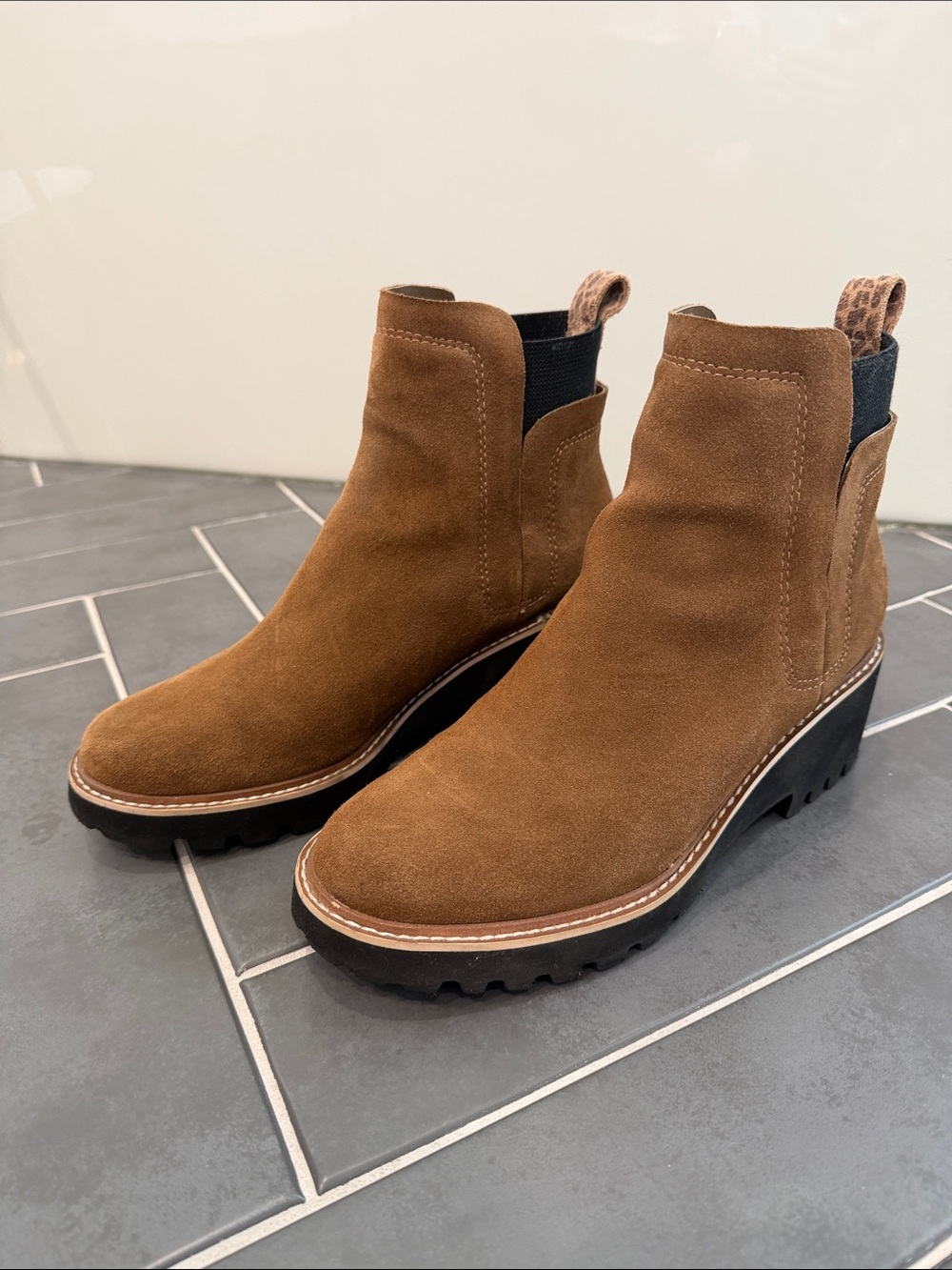 Dolce Vita Women's Suede Chelsea Wedge Booties in Brown
